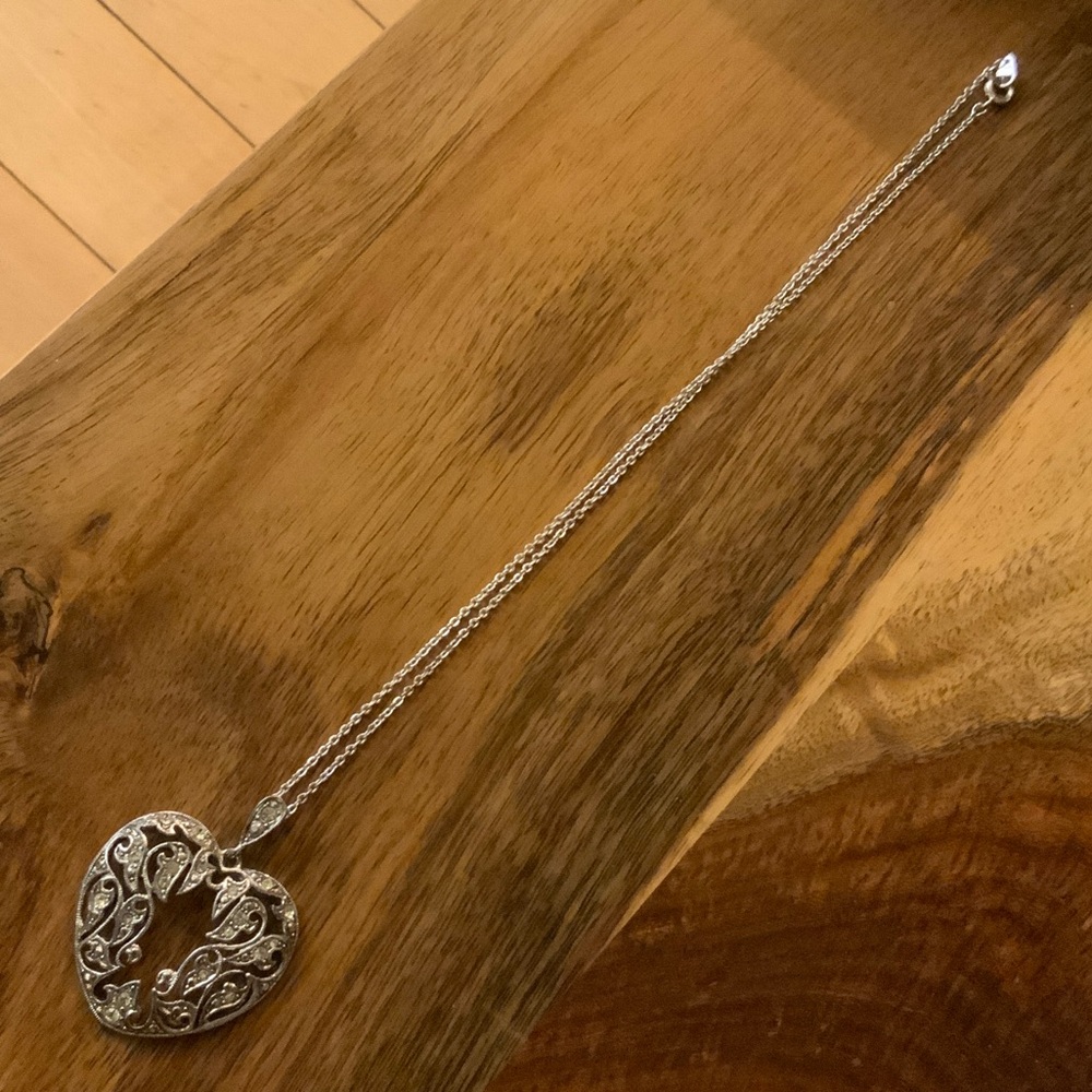 Elegant Silver Lacy Cut Out Heart Pendant Necklace